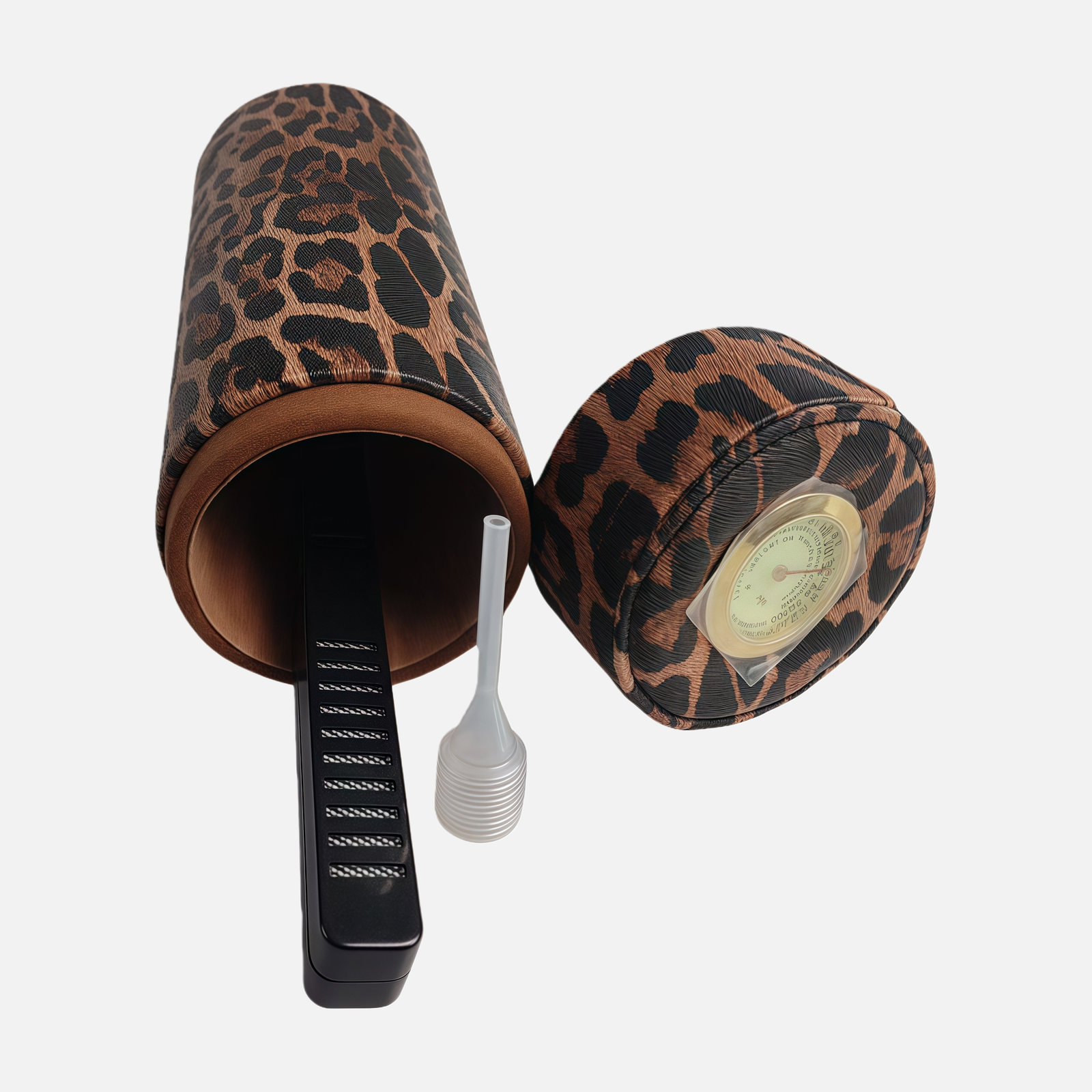 Leopard Print Cigar Humidor with Thermometer, Humidifier Strip, and Water Absorbing Jar - Image 3