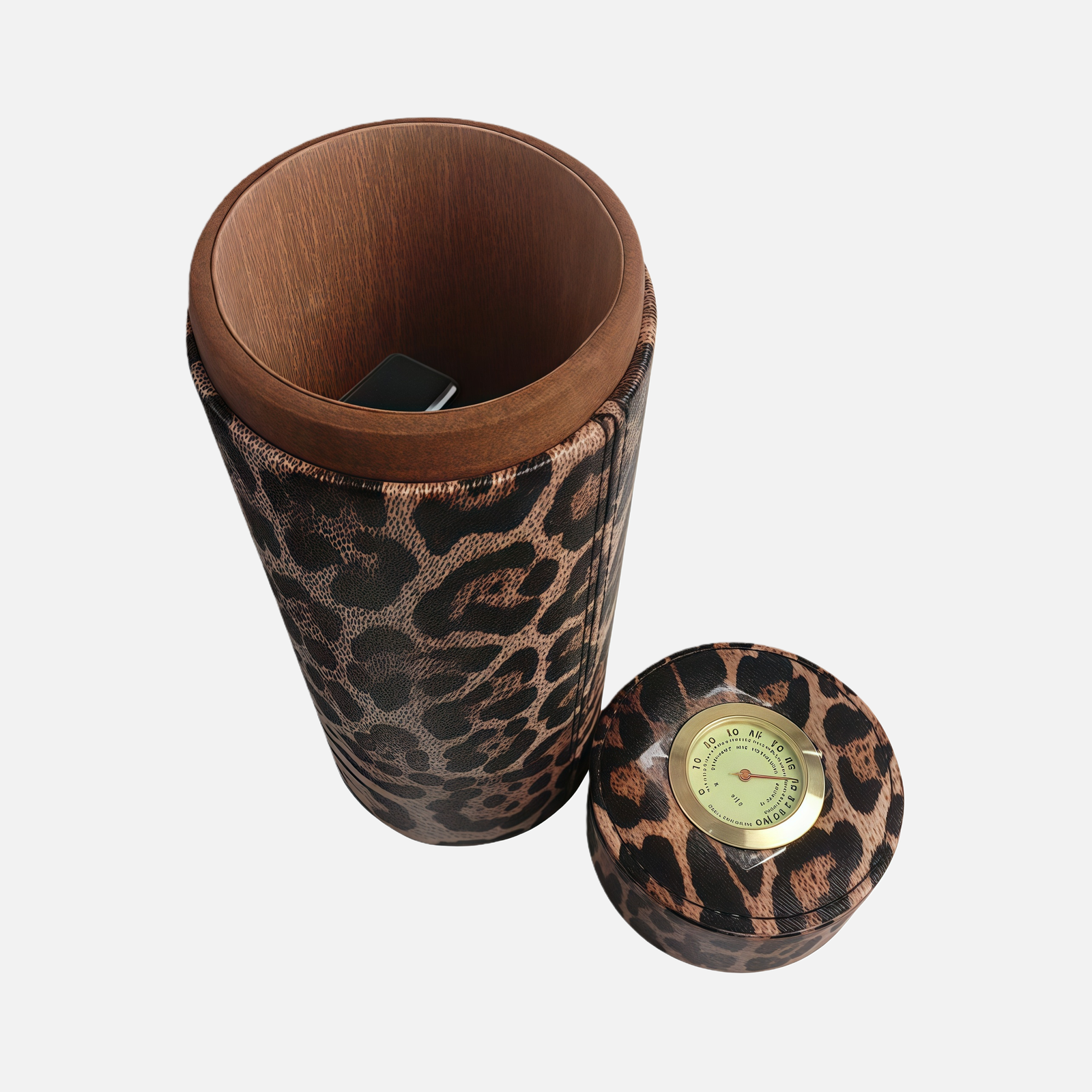 Leopard Print Cigar Humidor with Thermometer, Humidifier Strip, and Water Absorbing Jar - Image 4