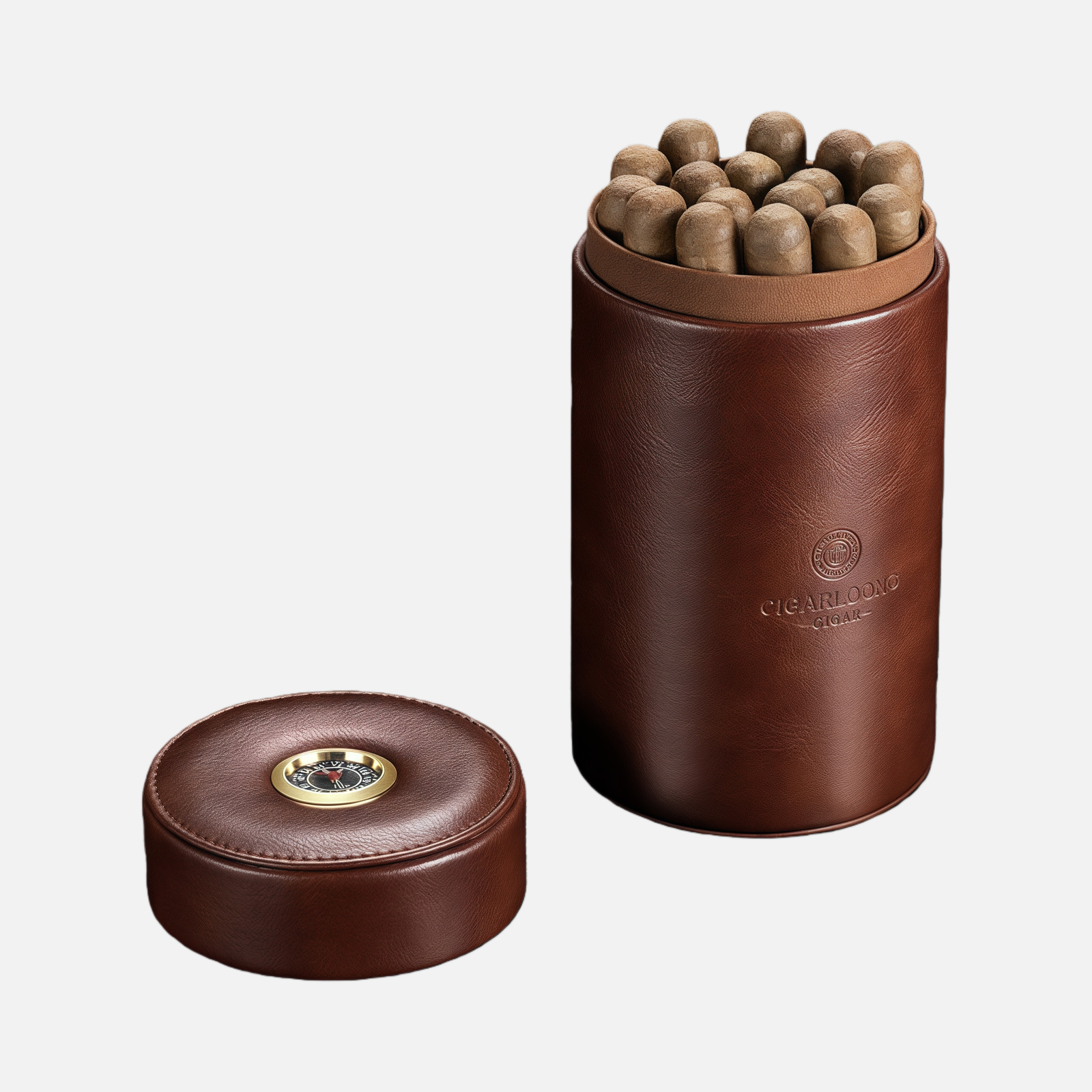 Leather Cigar Humidor Case – Airtight Travel Tube with Hygrometer