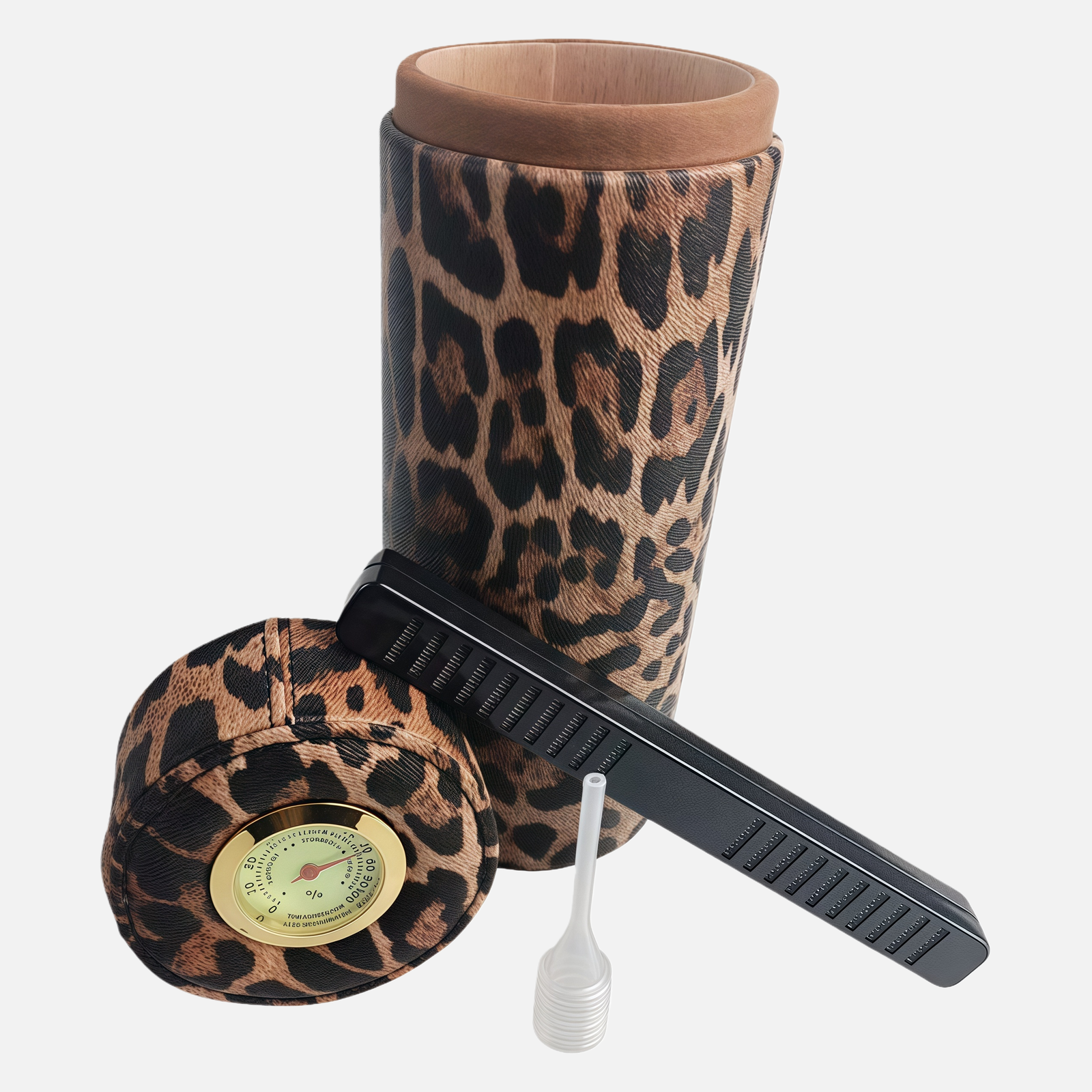 Leopard Print Cigar Humidor with Thermometer, Humidifier Strip, and Water Absorbing Jar - Image 7