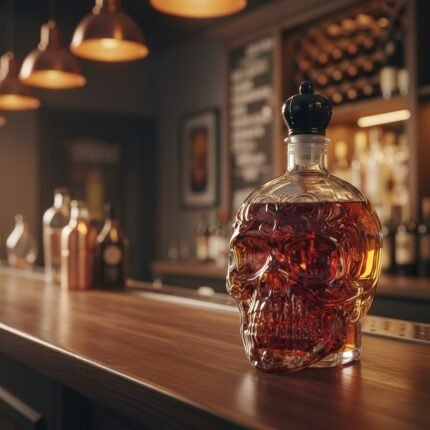Skull-shaped liquor bottle