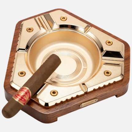 Luxury Metal & Wood Cigar Ashtray – Heavy Duty Premium Desk Design