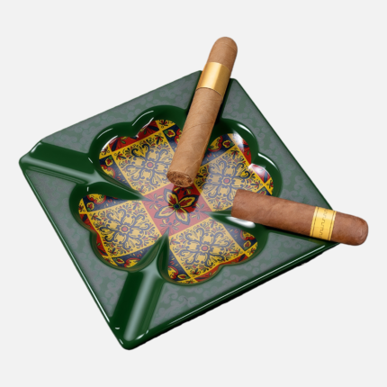 Luxury Ceramic Cigar Ashtray – Vintage Pattern with 4 Cigar Slots