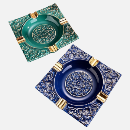 Luxury Ceramic Cigar Ashtray – Vintage Embossed Design with 4 Cigar Rests