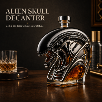 Main Gallery Image for Alien Skull Whiskey Decanter Gothic Liquor Bottle. Product data: approx. 19 x 16 x 11 cm, 0.4 kg.