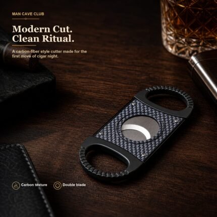 black carbon-fiber style double blade guillotine cigar cutter with metal cutting opening