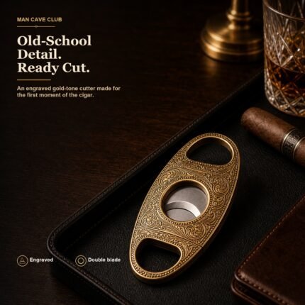 vintage gold engraved guillotine cigar cutter with double handle grip and steel blade